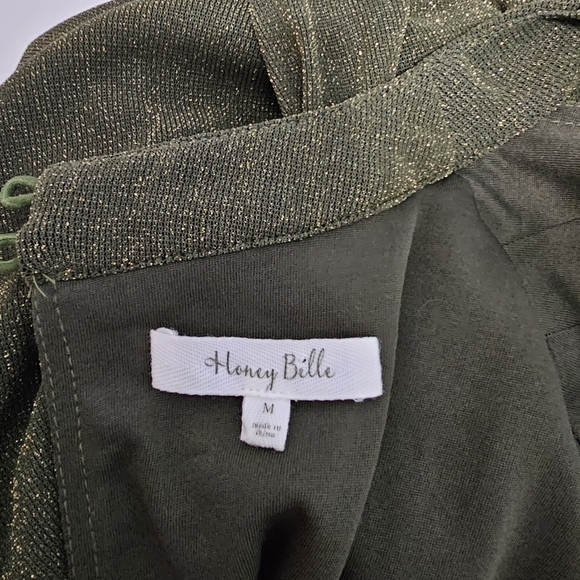 Honey Belle Shimmering Olive Long Sleeve Romper Sz M - Picture 7 of 9